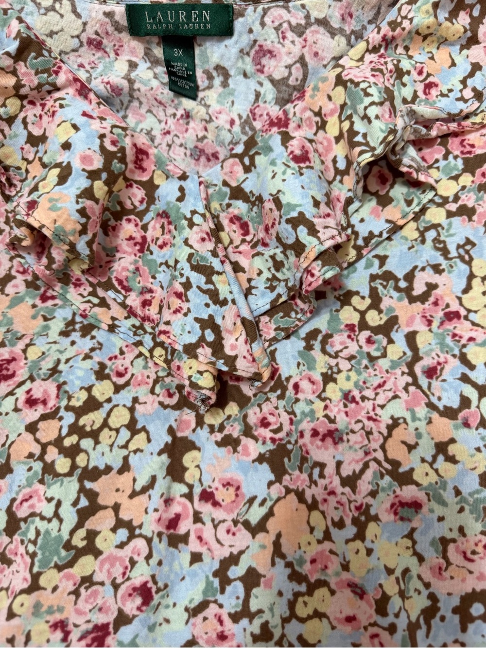 Ralph Lauren Floral Cotton Blouse in Pink, Blue & Brown Multi Colored Size 3X - Picture 4 of 5